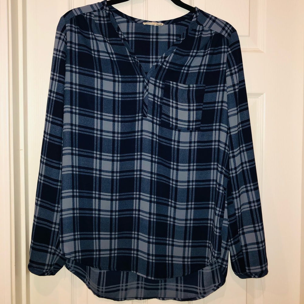 Blue plaid, size small, oversized blouse
